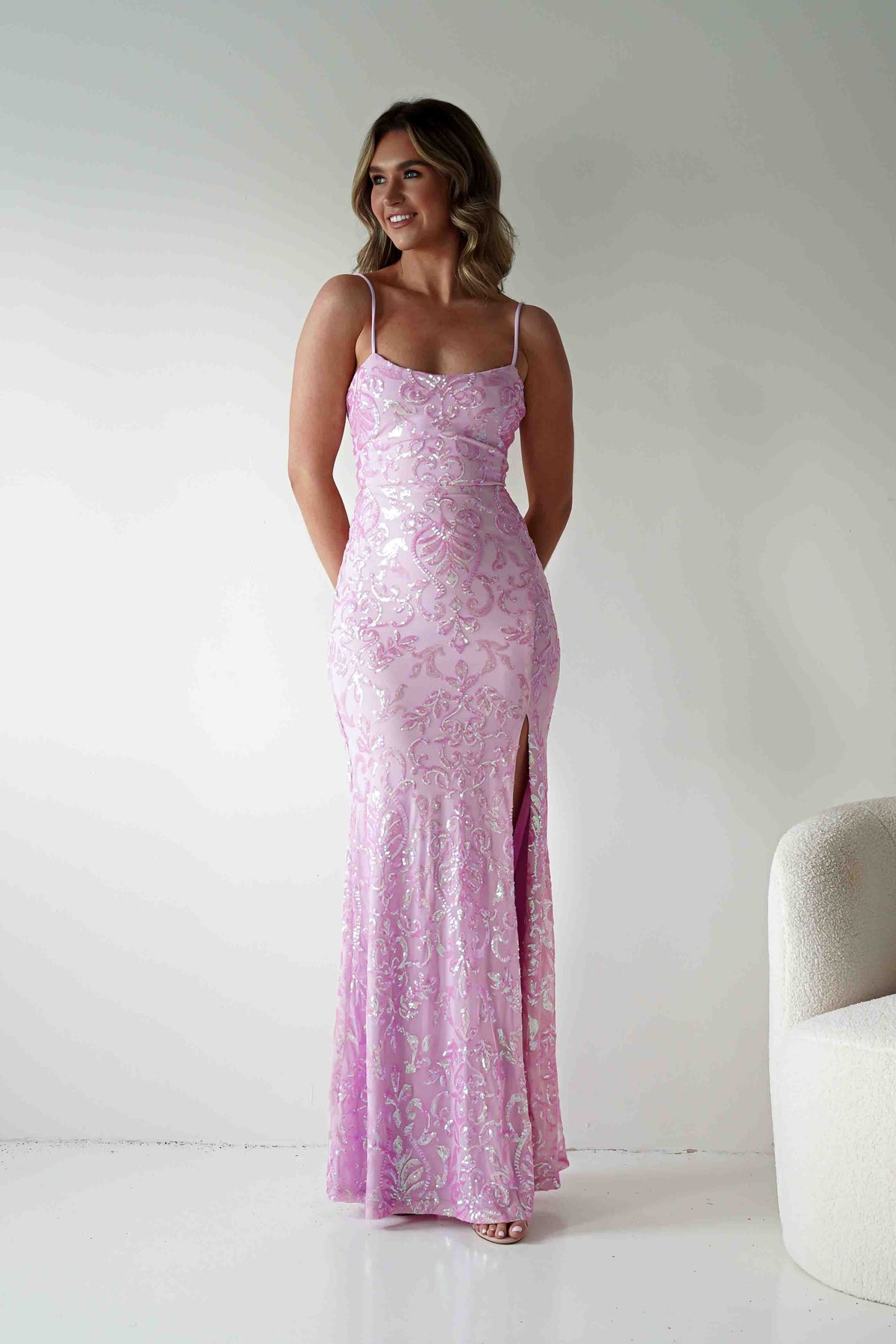 Gabby Sequin Bodycon Maxi Gown | Pink