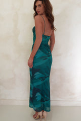Geena Mesh Bodycon Maxi Dress | Green Print