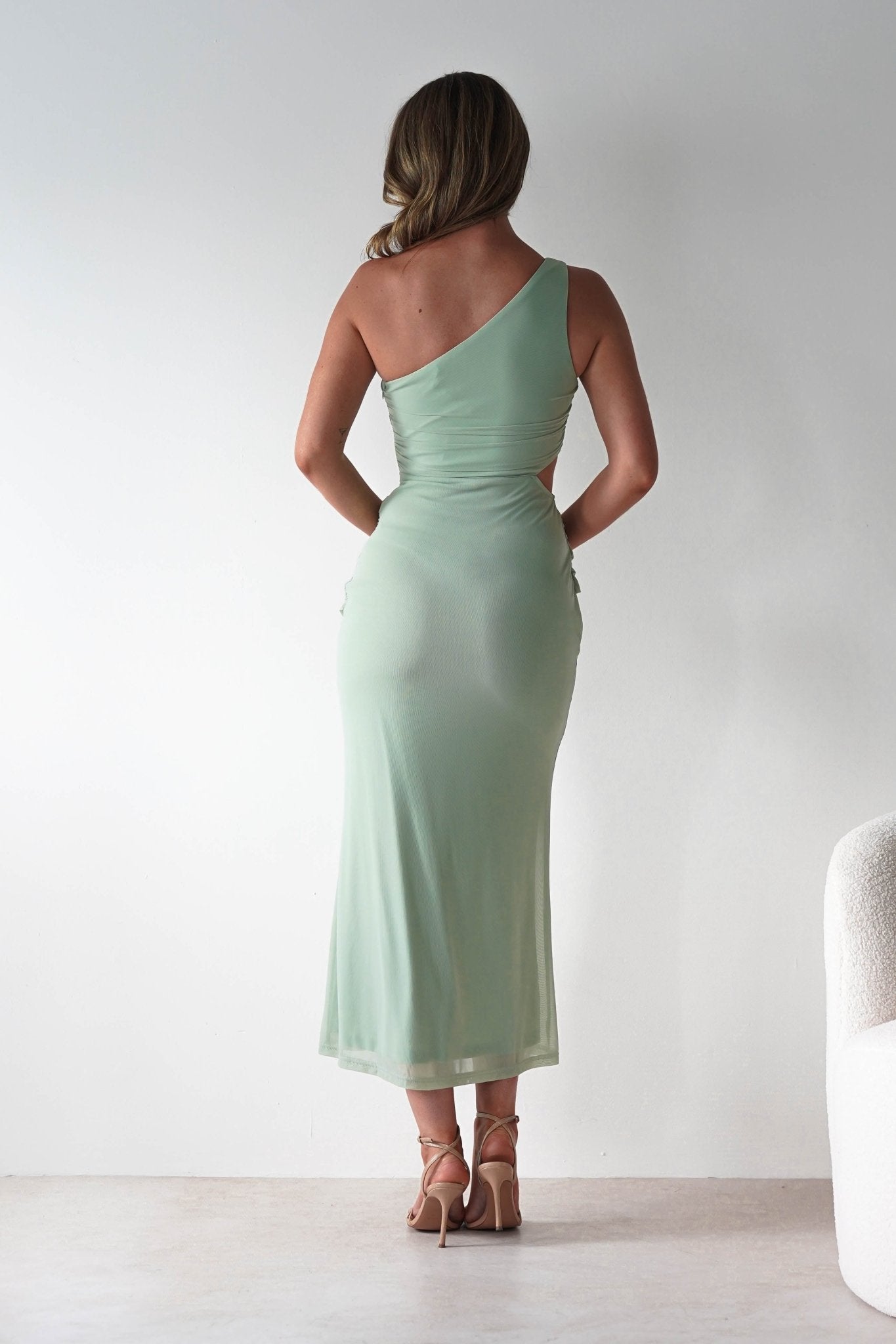 Georgia Mesh Midaxi Dress | Sage | Oh Hello Clothing | XS (6)