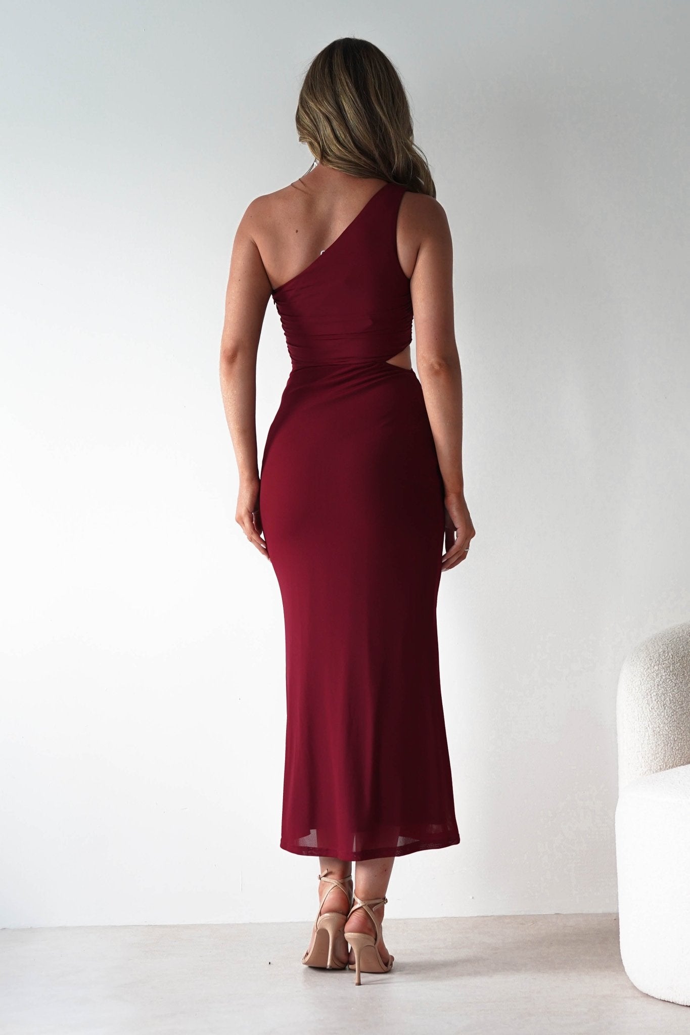 Georgia Mesh Midaxi Dress | Wine | Oh Hello Clothing | XS (6)