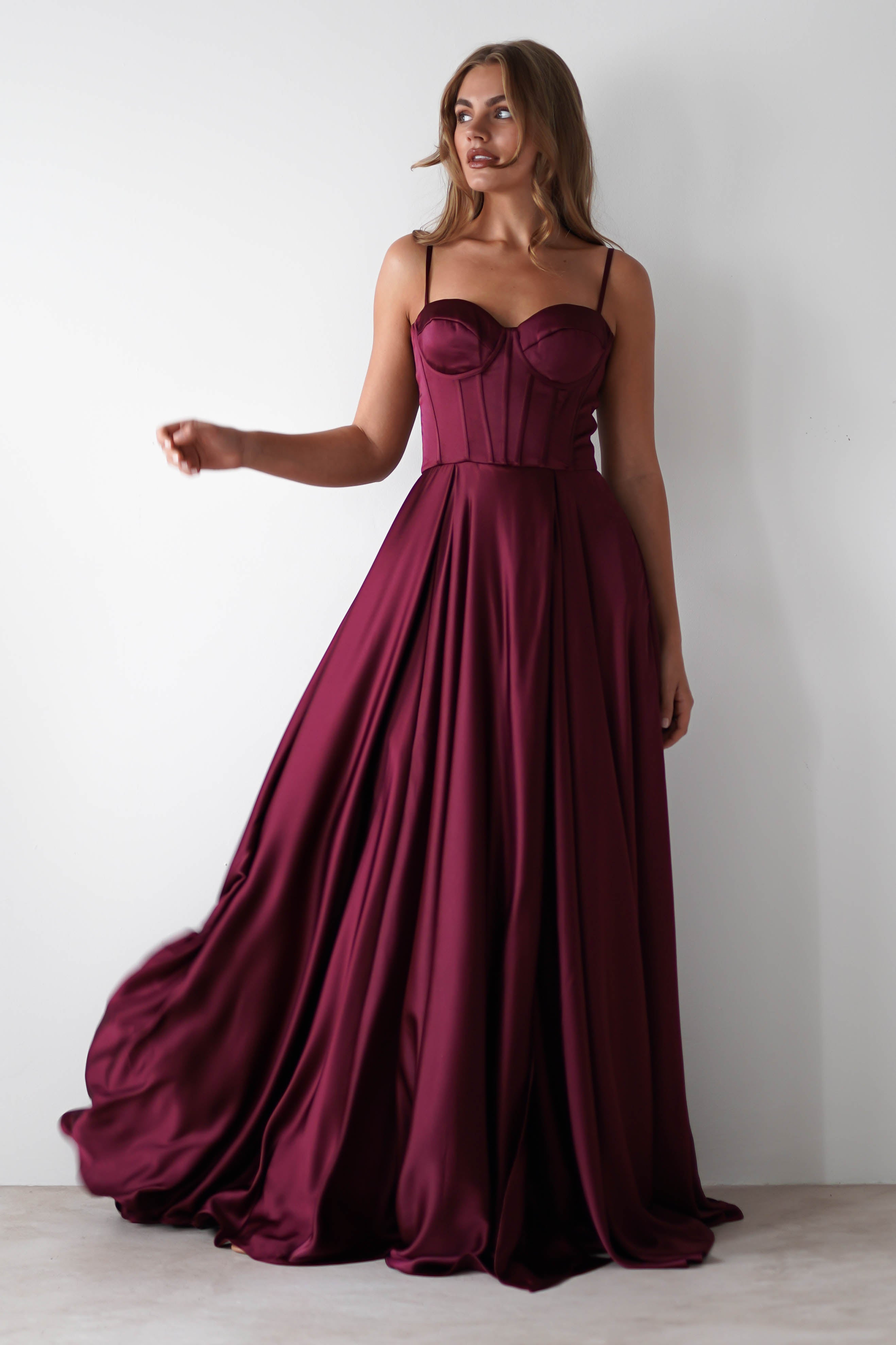 Georgia Soft Satin Maxi Gown | Burgundy