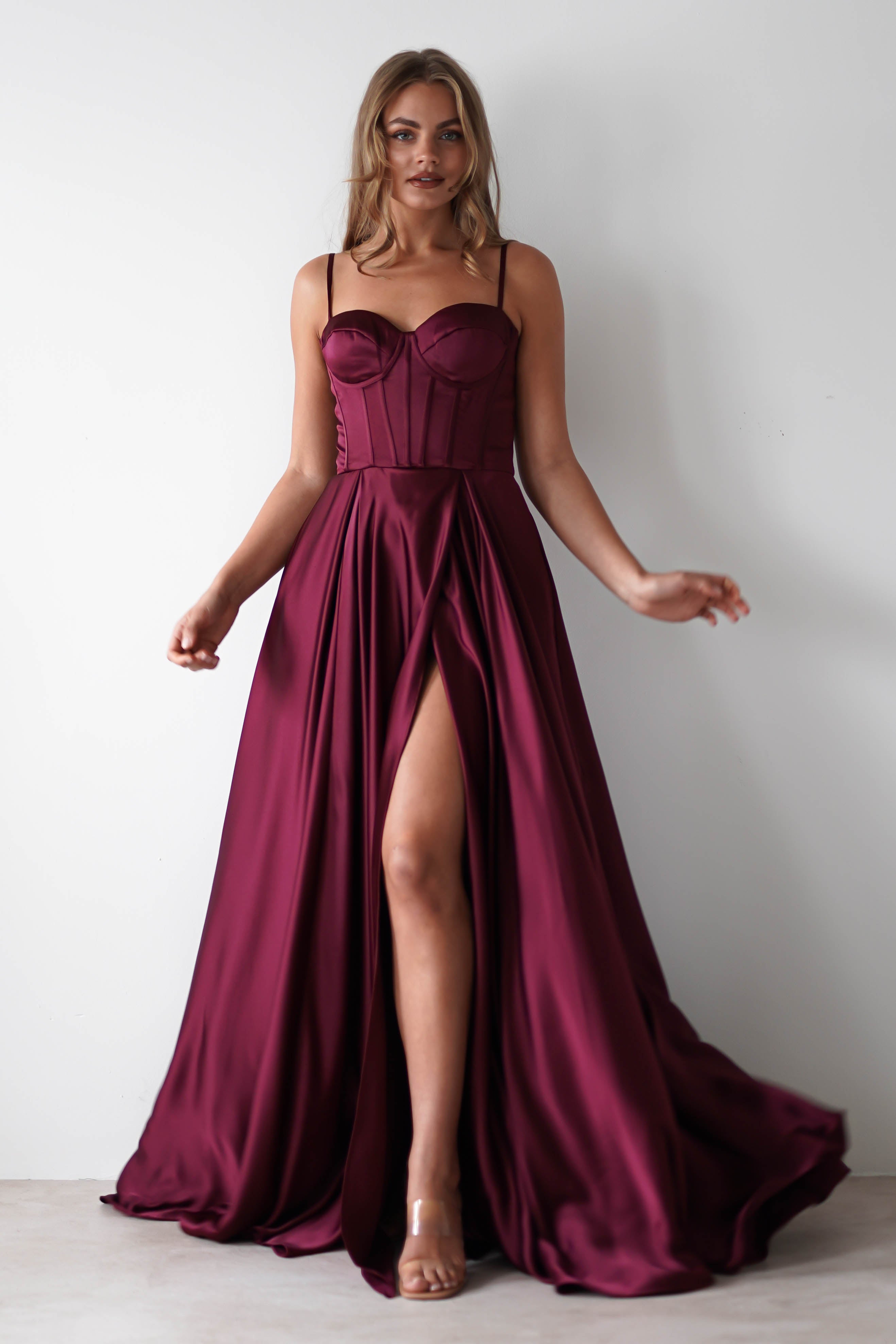 Georgia Soft Satin Maxi Gown | Burgundy