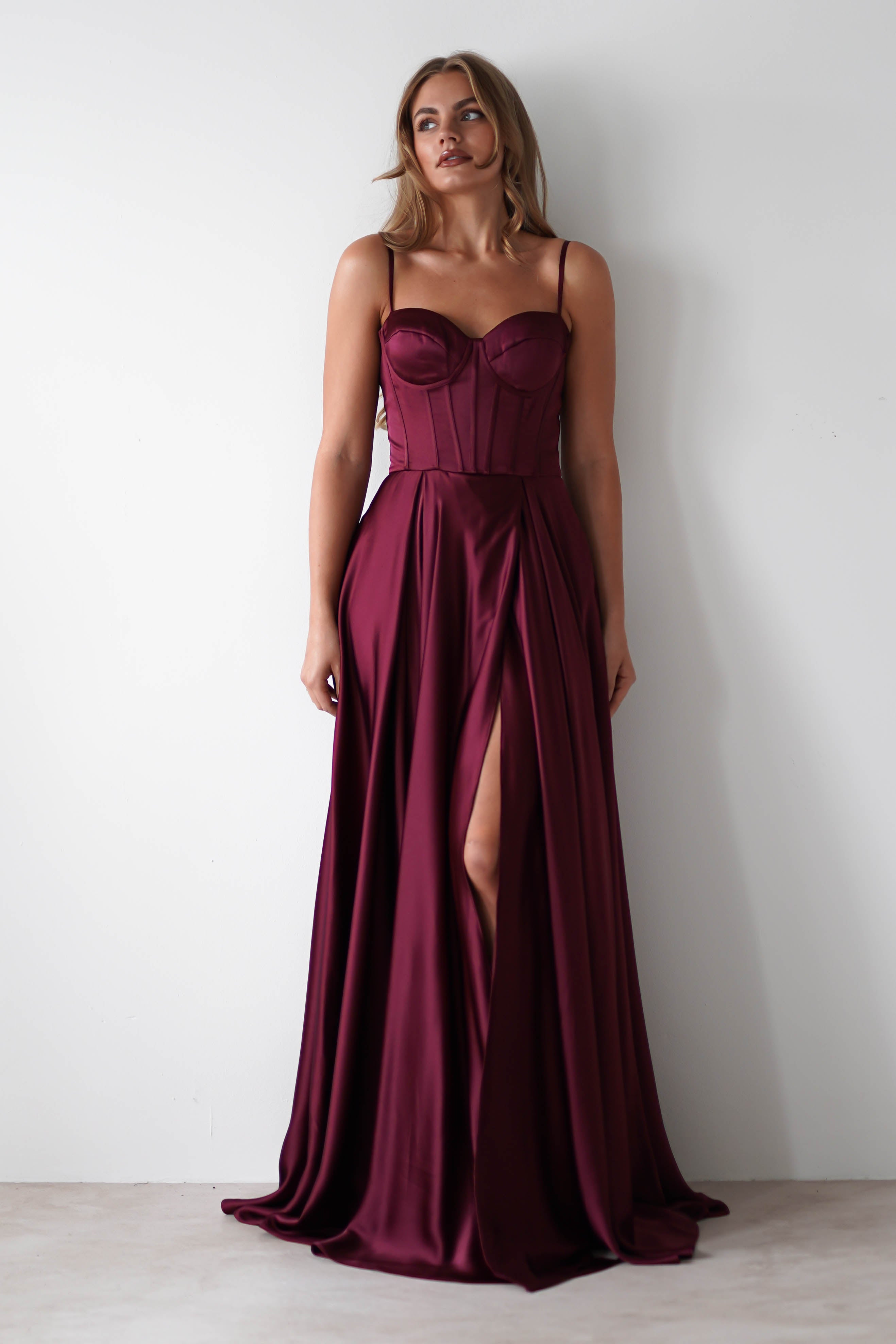 Georgia Soft Satin Maxi Gown | Burgundy