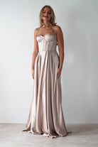 Georgia Soft Satin Maxi Gown | Champange | Debs & Prom | Formal Gown | Oh Hello Clothing