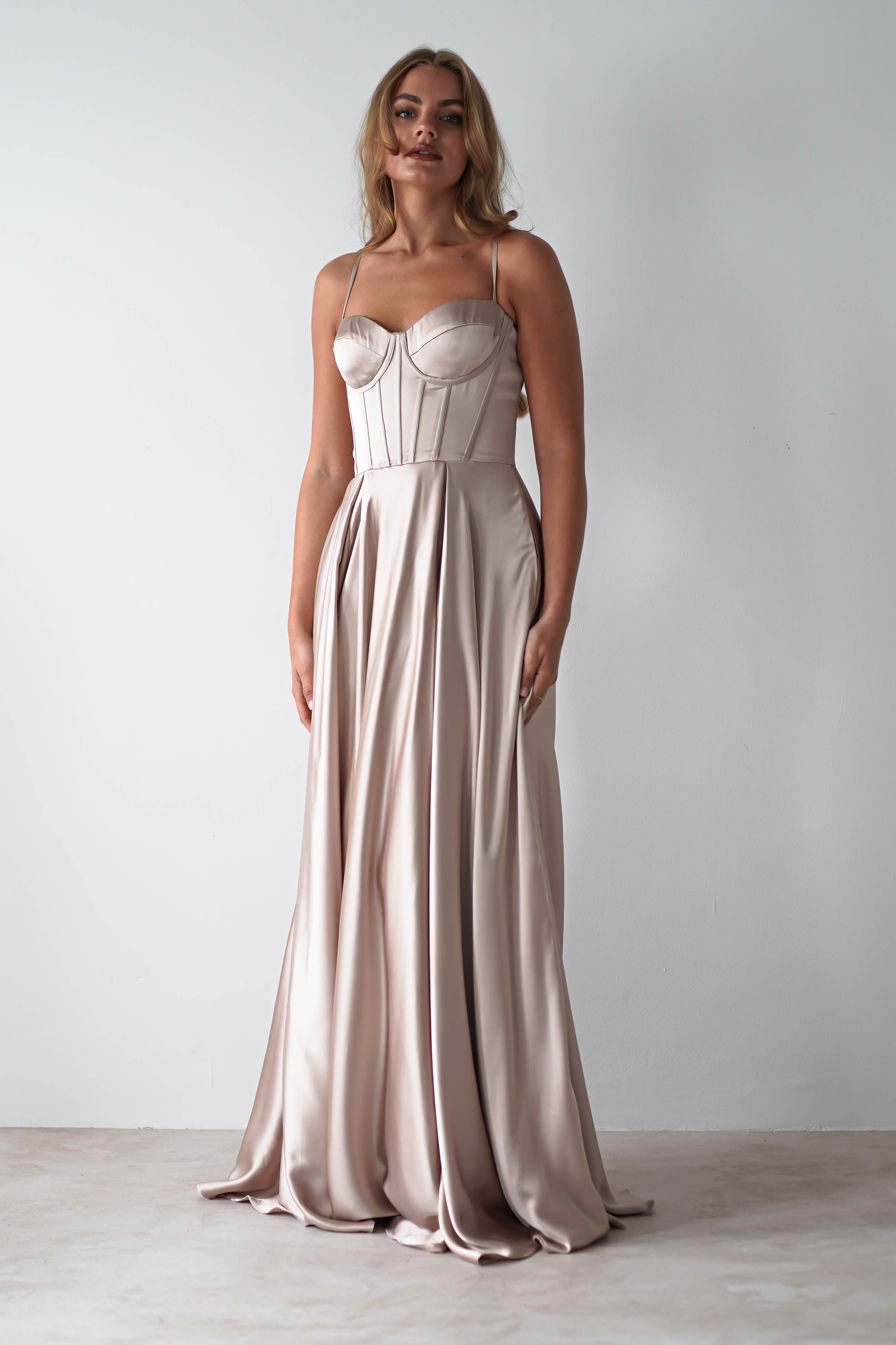 Georgia Soft Satin Maxi Gown | Champange