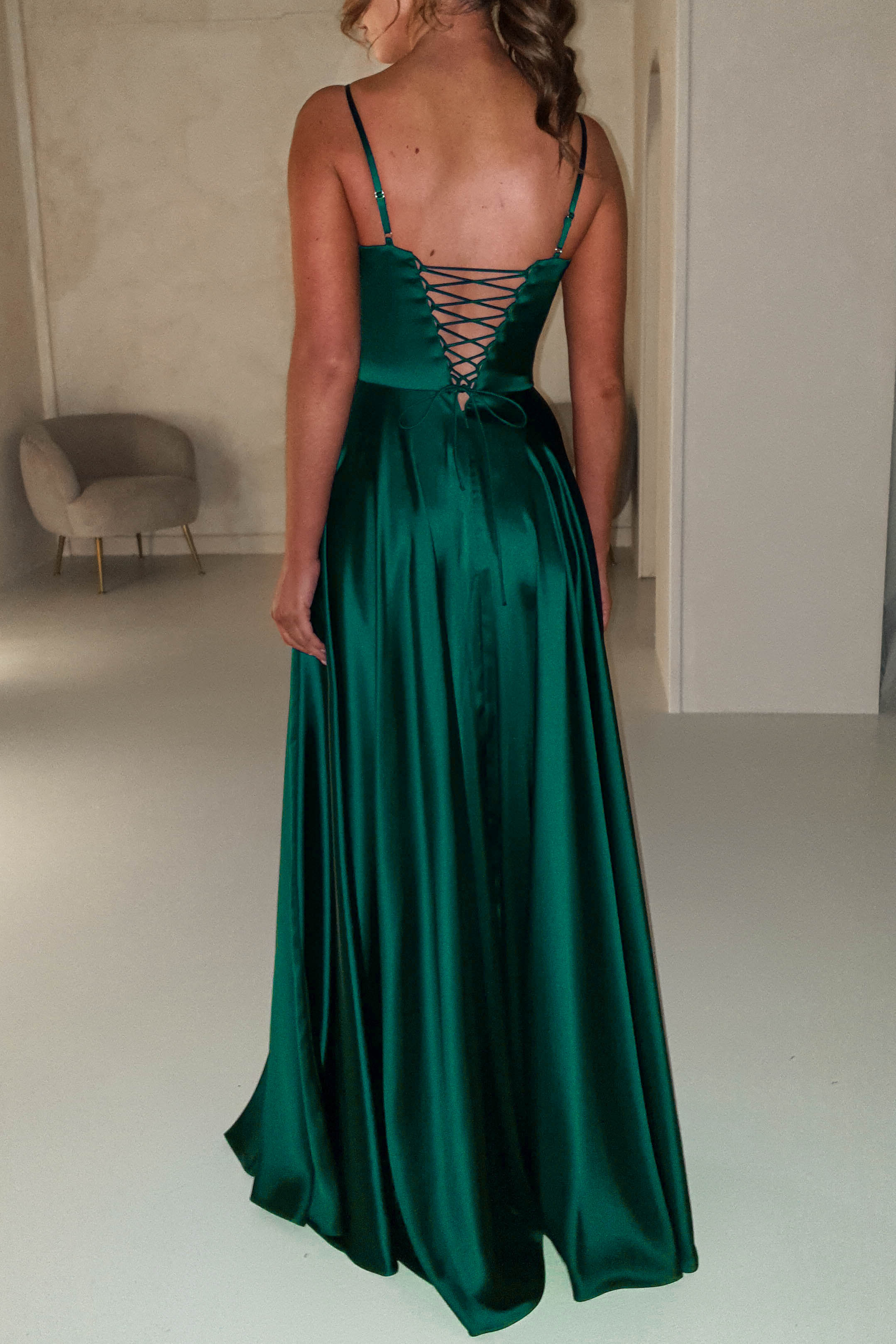 Georgia Soft Satin Maxi Gown | Emerald Green