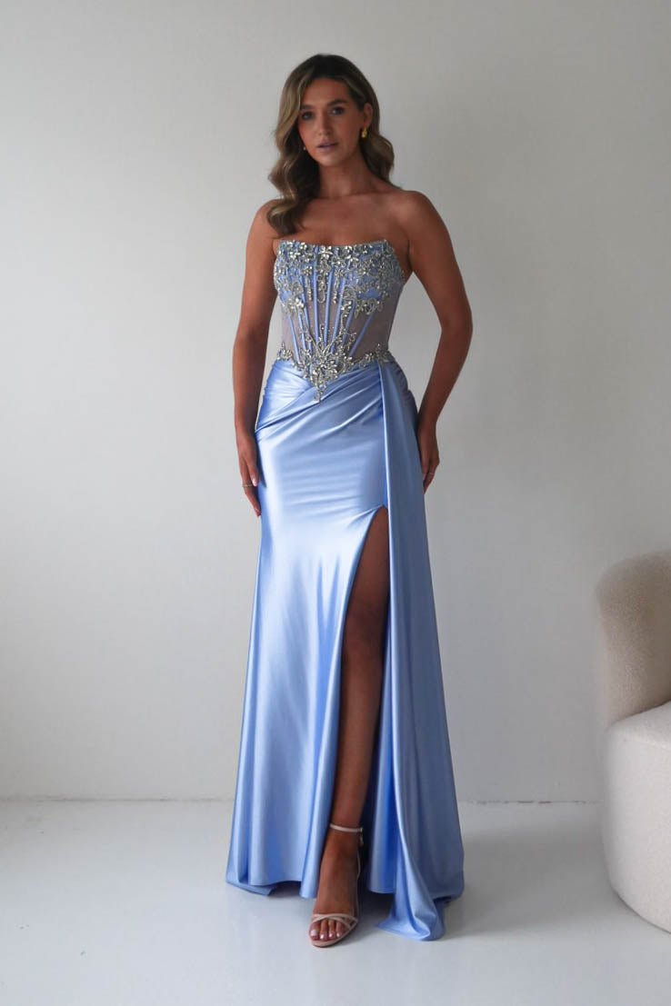 Oh Hello Clothing Dresses 1*DONE - CINDERALLA-C169 BLUE Embellished Satin Evening Gown (Copy)