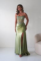 Oh Hello Clothing Dresses 1*DONE - CINDERALLA-C169 SAGE Embellished Satin Evening Gown (Copy) (Copy)