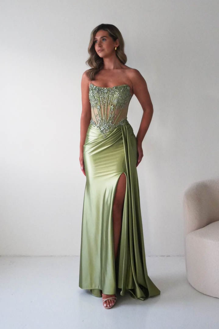 Oh Hello Clothing Dresses 1*DONE - CINDERALLA-C169 SAGE Embellished Satin Evening Gown (Copy) (Copy)