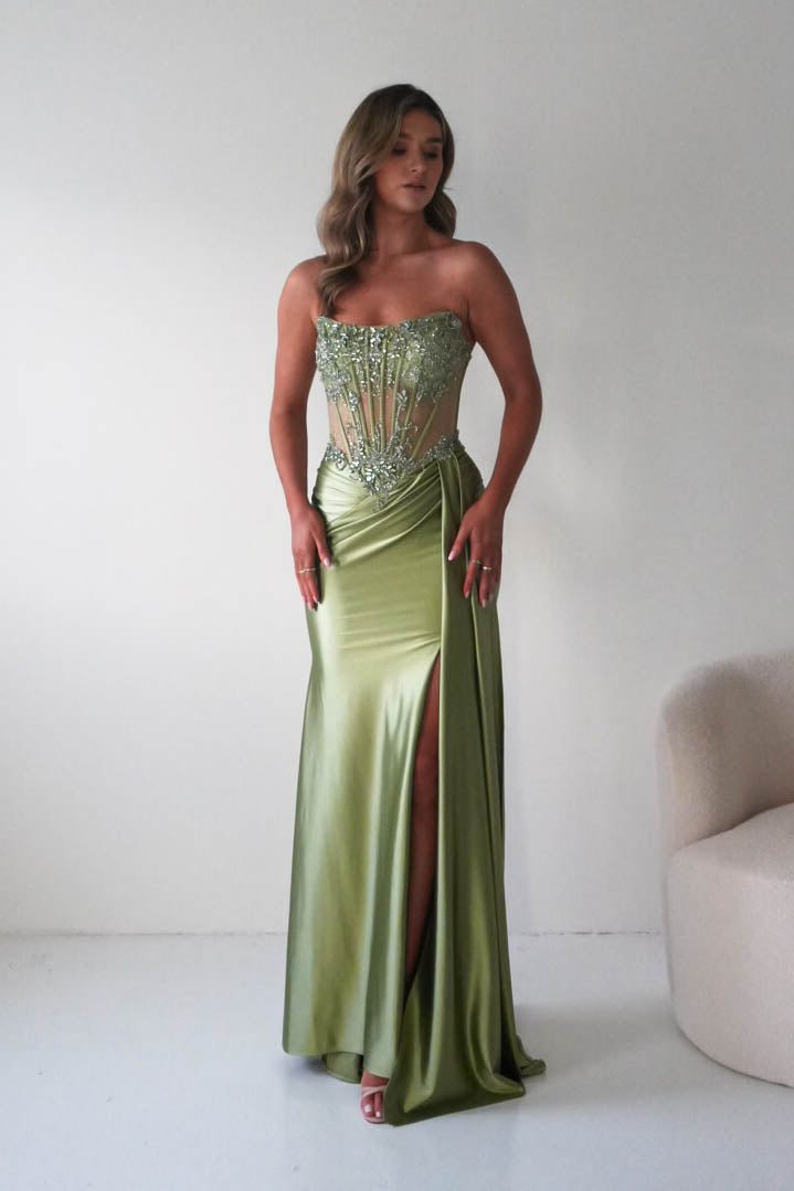 Oh Hello Clothing Dresses 1*DONE - CINDERALLA-C169 SAGE Embellished Satin Evening Gown (Copy) (Copy)
