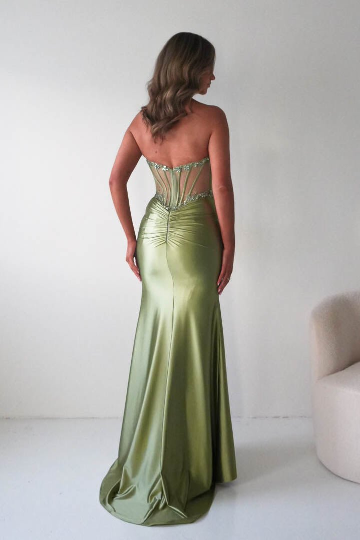 Oh Hello Clothing Dresses 1*DONE - CINDERALLA-C169 SAGE Embellished Satin Evening Gown (Copy) (Copy)