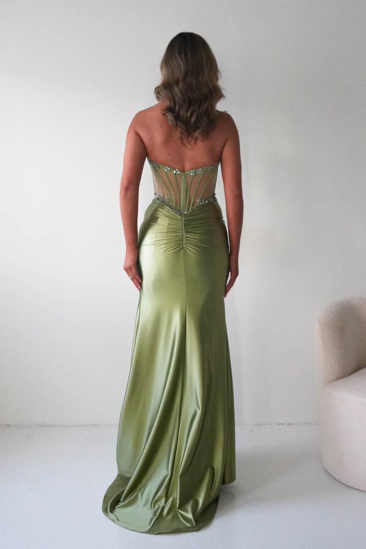Oh Hello Clothing Dresses 1*DONE - CINDERALLA-C169 SAGE Embellished Satin Evening Gown (Copy) (Copy)