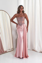 Oh Hello Clothing Dresses 1*DONE - CINDERALLA-C169 PINK  Embellished Satin Evening Gown