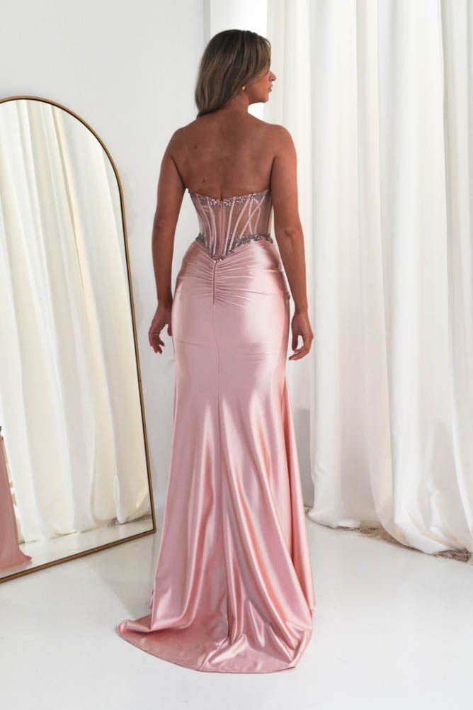 Oh Hello Clothing Dresses 1*DONE - CINDERALLA-C169 PINK  Embellished Satin Evening Gown