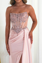 Oh Hello Clothing Dresses 1*DONE - CINDERALLA-C169 PINK  Embellished Satin Evening Gown