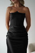 Giselle Corset Satin Maxi Dress Black | Black Tie Evening Dress | Corset Bodice | Maxi | Oh Hello Clothing