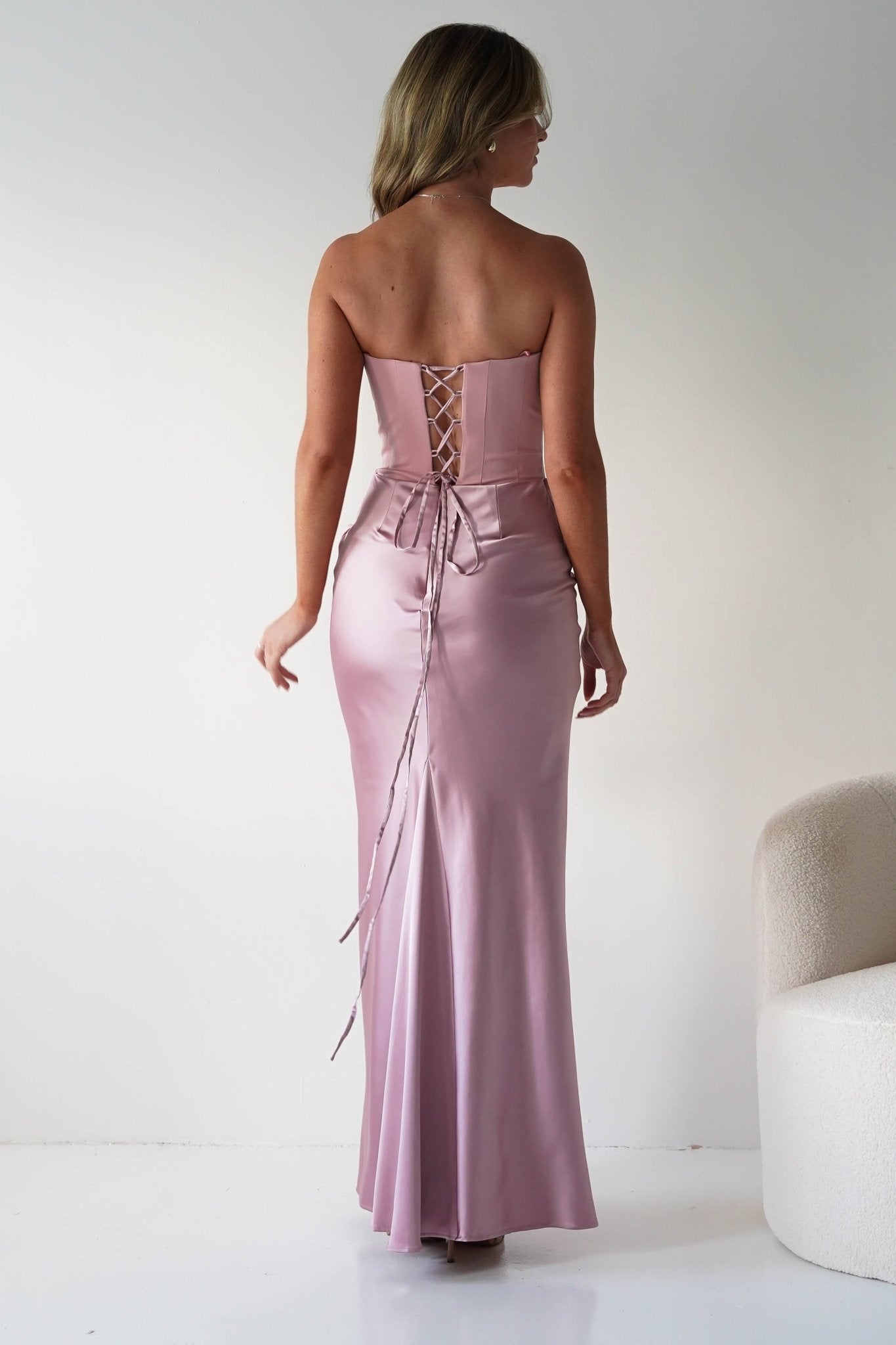 Giselle Corset Satin Maxi Dress | Blush | Oh Hello Clothing | XS (6)
