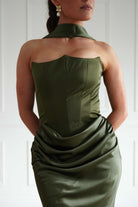 Oh Hello Clothing Dresses > Prom Dresses Giselle Corset Satin Maxi Dress | Olive