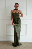 Oh Hello Clothing Dresses > Prom Dresses Giselle Corset Satin Maxi Dress | Olive