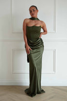 Oh Hello Clothing Dresses > Prom Dresses Giselle Corset Satin Maxi Dress | Olive