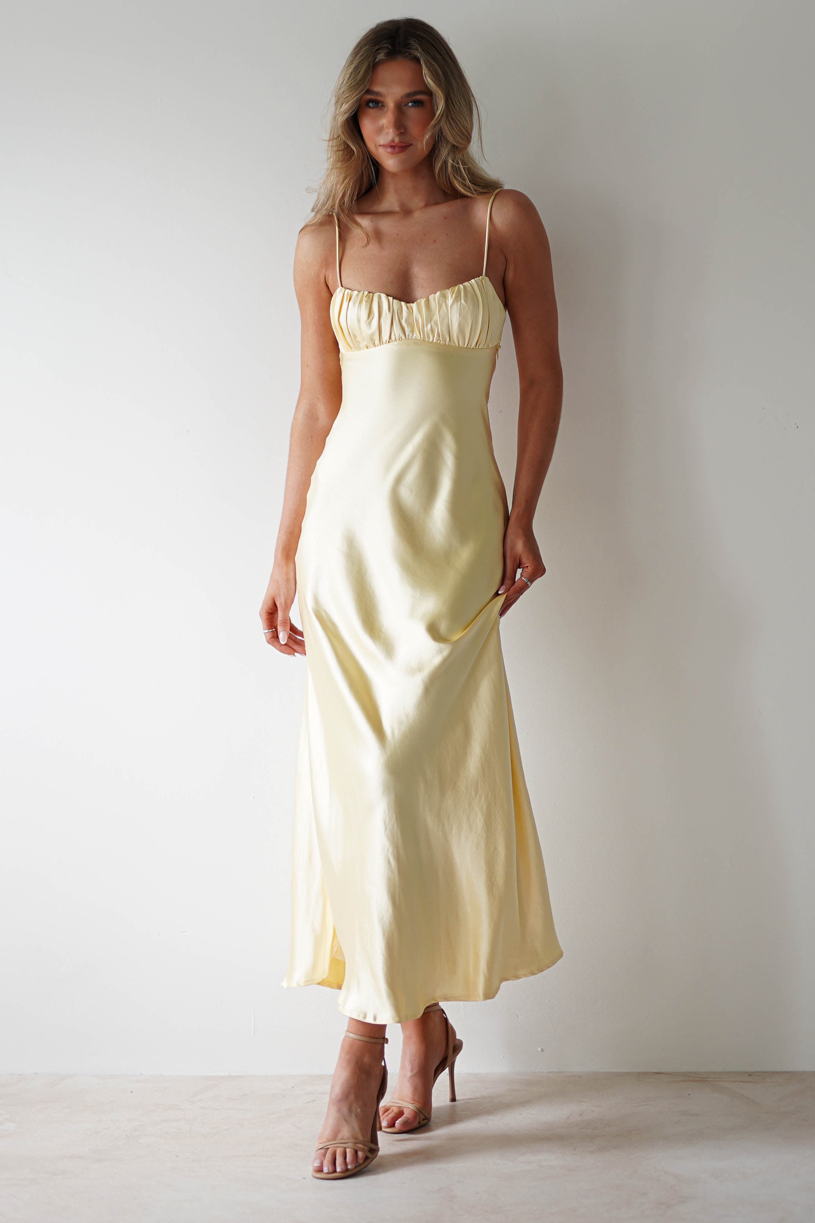 Grace Soft Satin Maxi Dress | Lemon