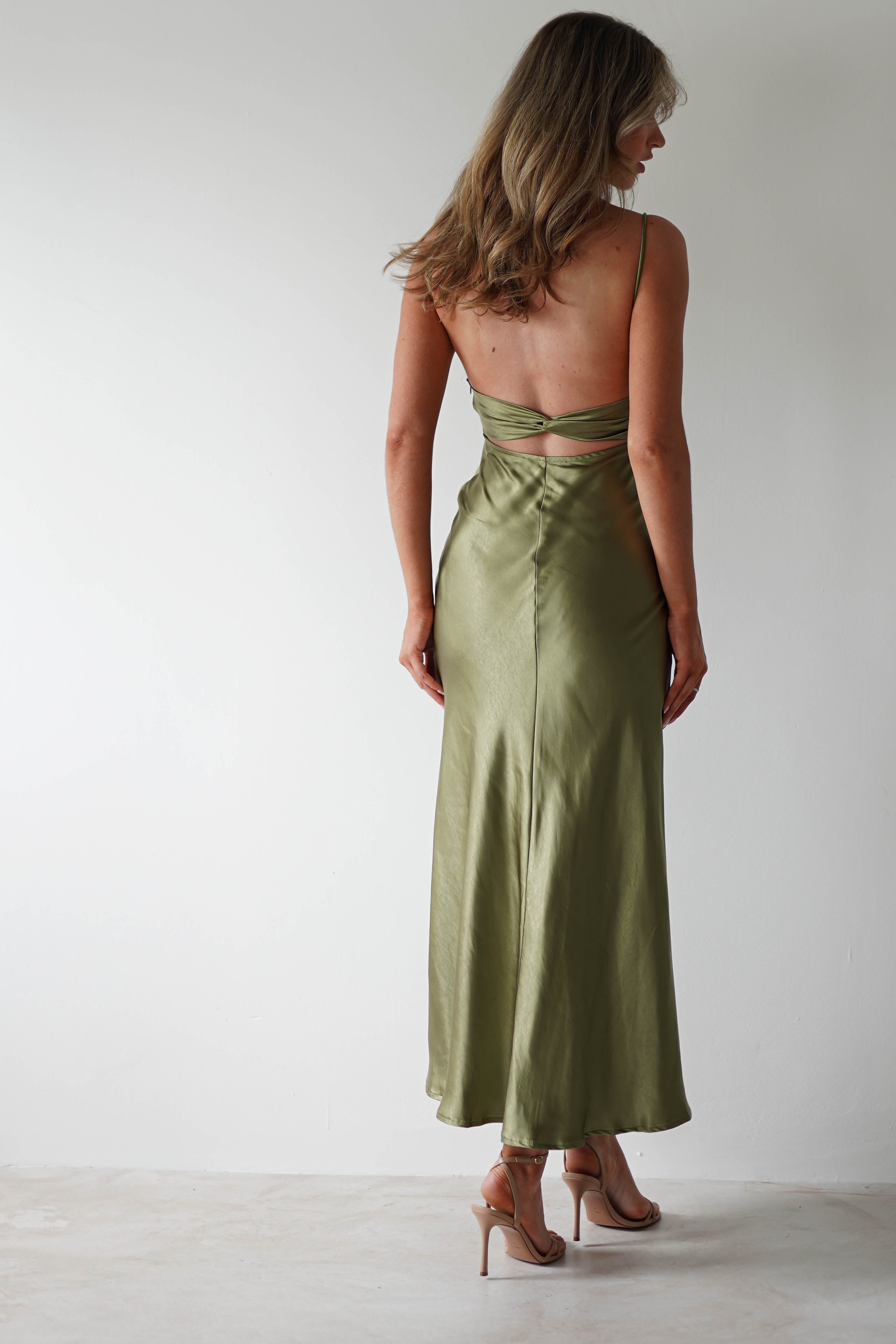 Grace Soft Satin Maxi Dress | Olive