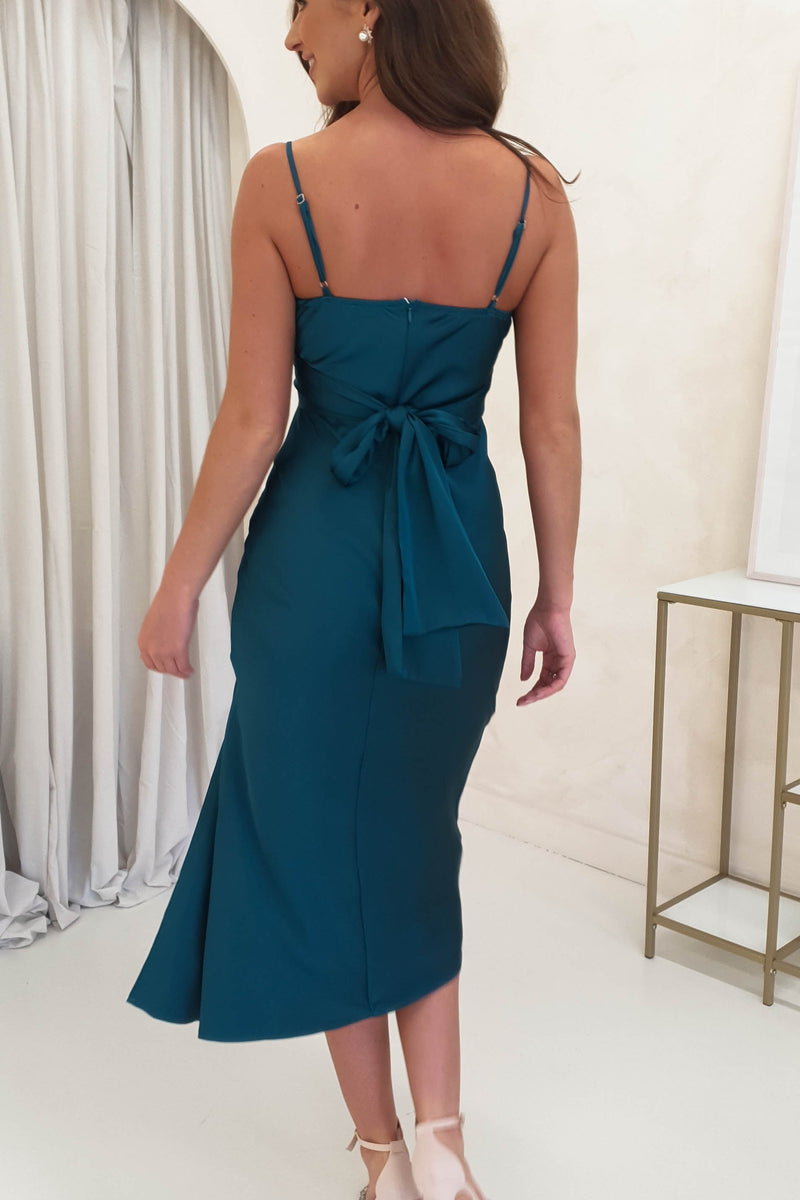 Gracie Soft Satin Midi Dress | Teal