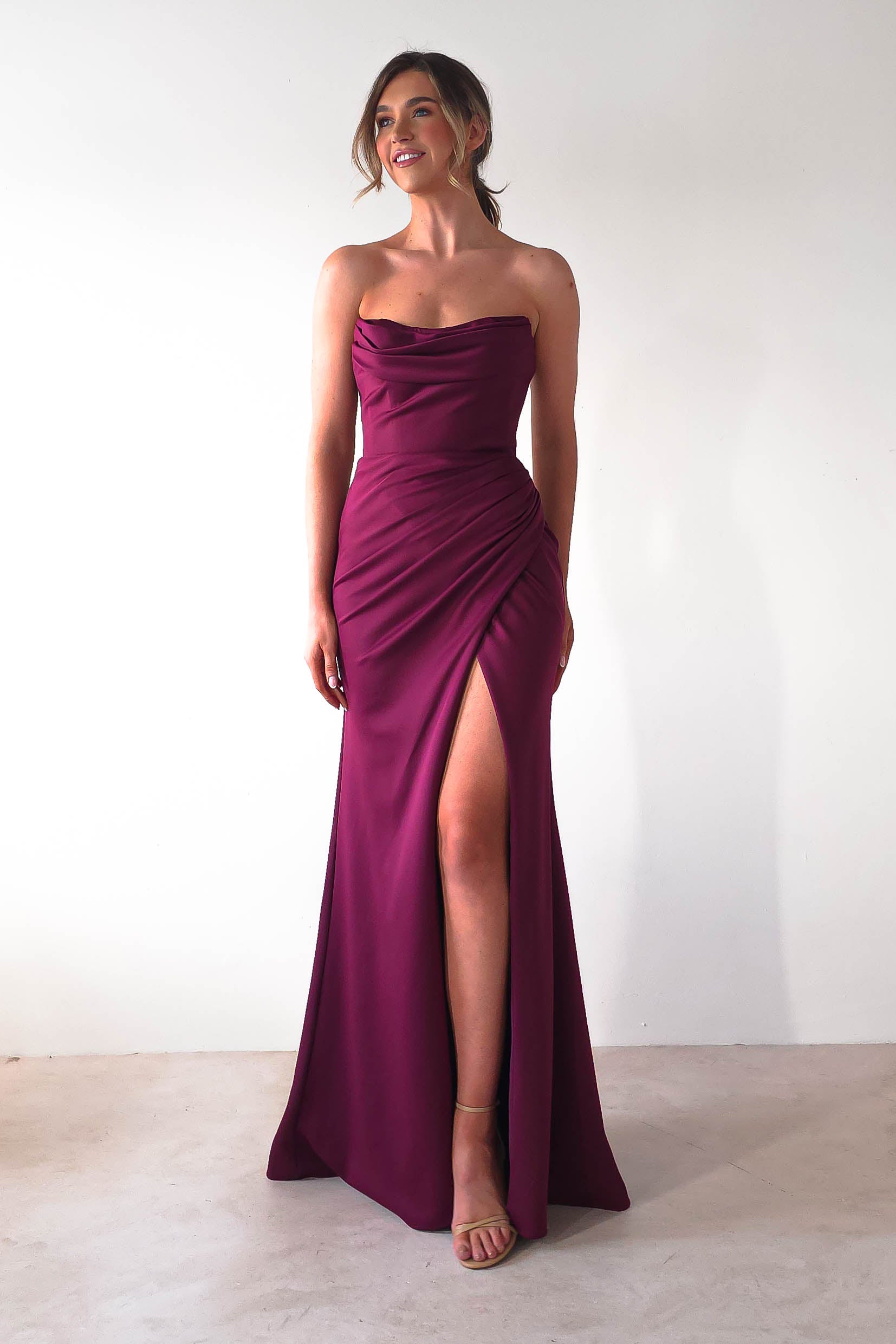 Grasie Bodycon Strapless Gown | Wine