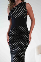 Hailey One Shoulder Polka Dot Dress Black | Wedding Guest Dress | One Shoulder | Oh Hello Clothing