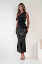 Hailey One Shoulder Polka Dot Dress Black | Wedding Guest Dress | One Shoulder | Oh Hello Clothing