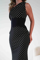 Hailey One Shoulder Polka Dot Dress Black | Wedding Guest Dress | One Shoulder | Oh Hello Clothing