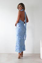 Halsey Tie Back Maxi Dress Blue Textured | Wedding Guest Dress | Maxi | Oh Hello Clothing