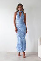 Halsey Tie Back Maxi Dress Blue Textured | Wedding Guest Dress | Maxi | Oh Hello Clothing