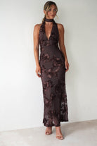 Halsey Tie Back Maxi Dress Brown Textured | Wedding Guest Dress | Maxi | Oh Hello Clothing