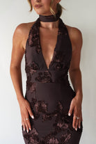 Halsey Tie Back Maxi Dress Brown Textured | Wedding Guest Dress | Maxi | Oh Hello Clothing