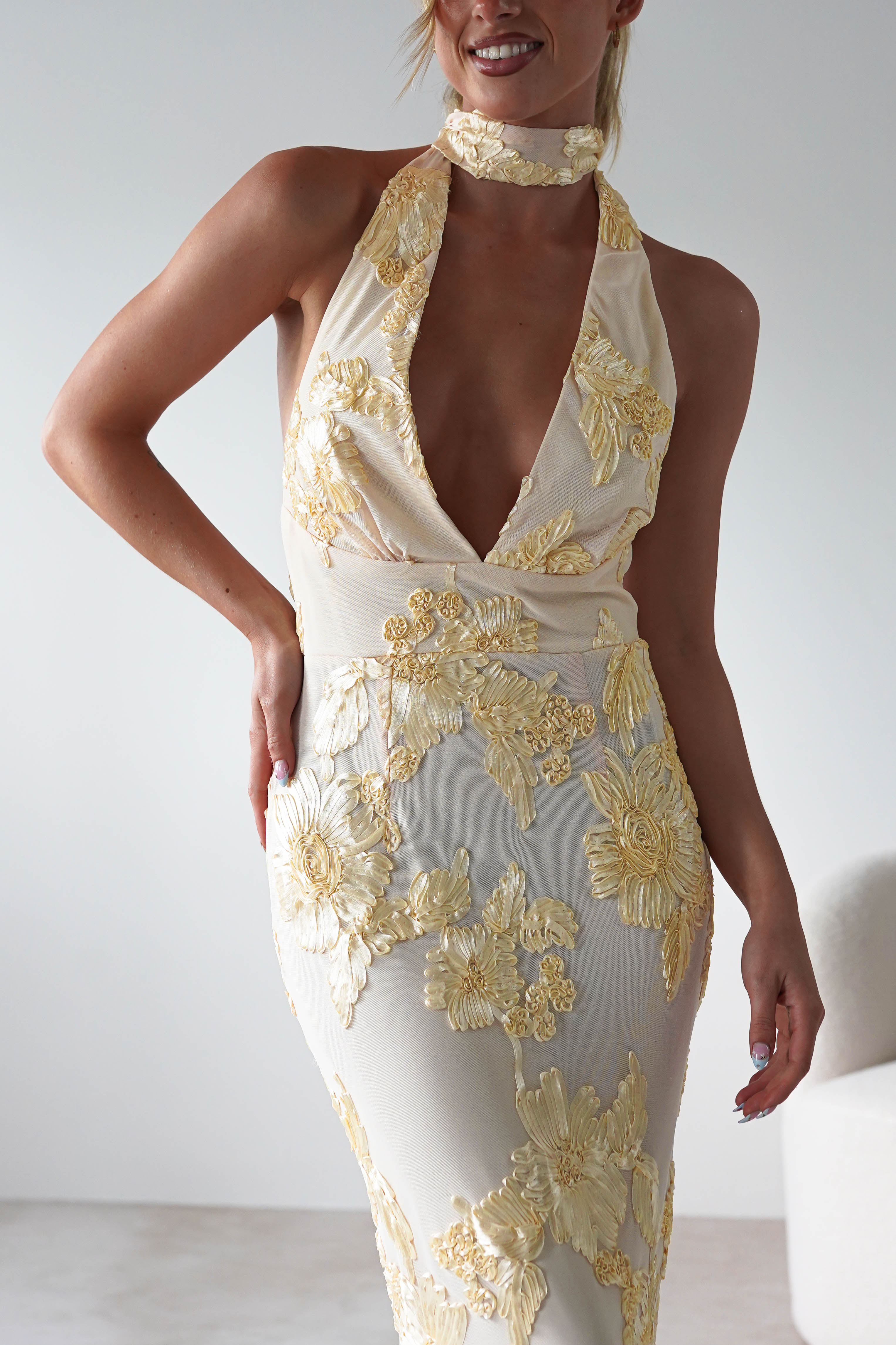 Halsey Tie Back Maxi Dress | Light Yellow | Oh Hello Clothing | XS (6)