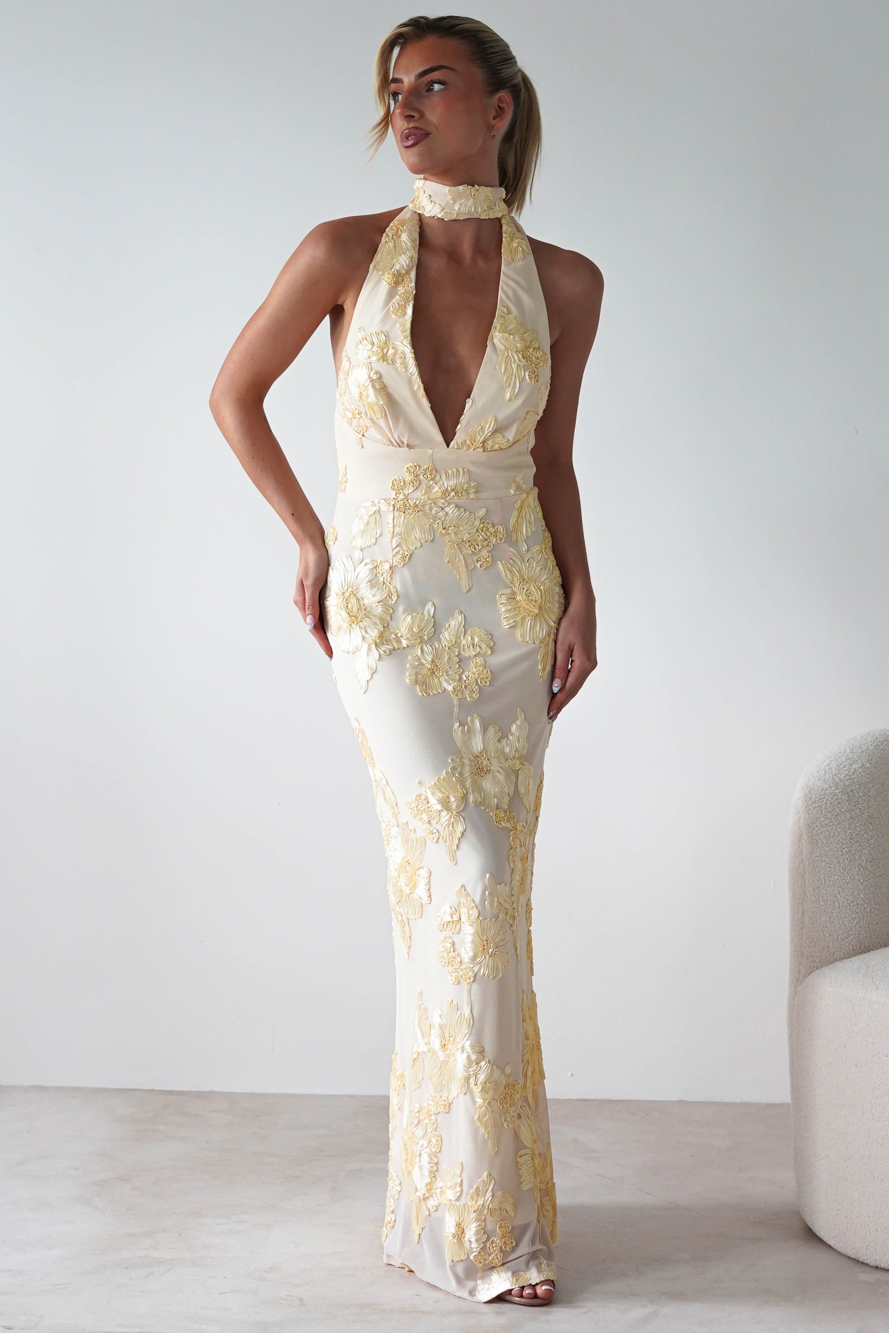 Halsey Tie Back Maxi Dress | Light Yellow | Oh Hello Clothing | XS (6)