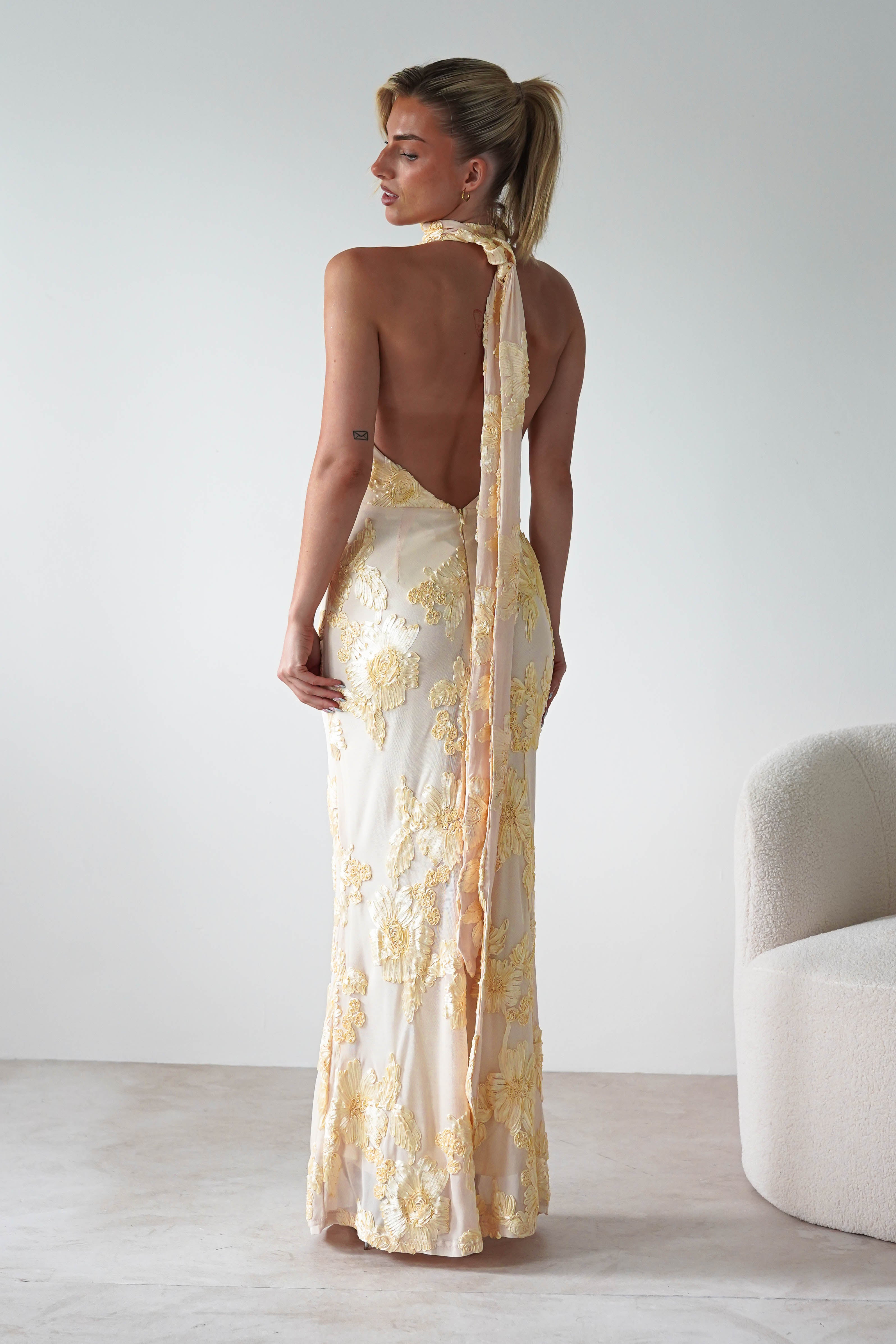 Halsey Tie Back Maxi Dress | Light Yellow | Oh Hello Clothing | XS (6)