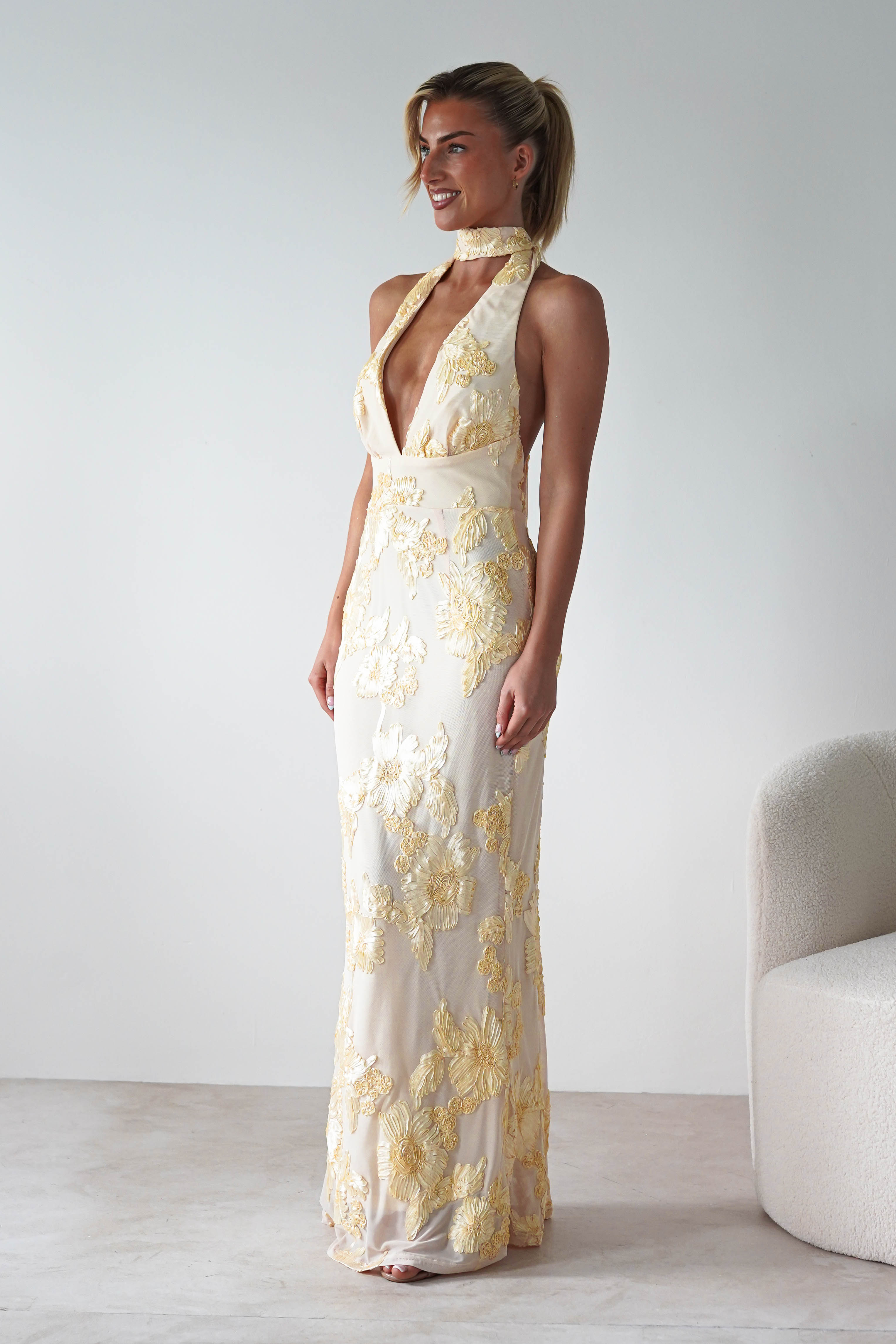 Halsey Tie Back Maxi Dress | Light Yellow | Oh Hello Clothing | XS (6)