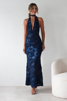 Halsey Tie Back Maxi Dress Navy Textured | Wedding Guest Dress | Maxi | Oh Hello Clothing