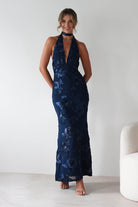 Halsey Tie Back Maxi Dress Navy Textured | Wedding Guest Dress | Maxi | Oh Hello Clothing