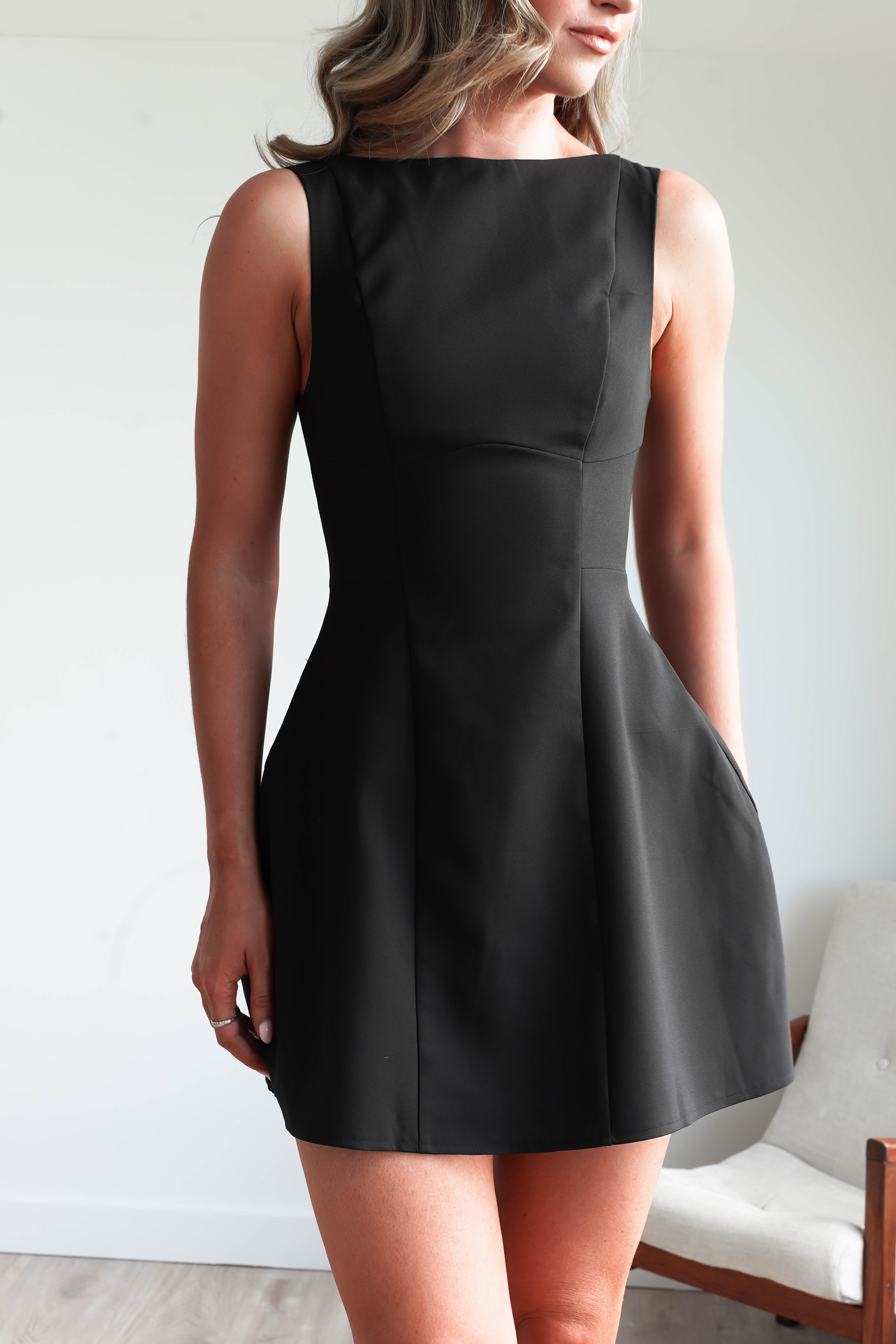 Hannah Structured Mini Dress | Black