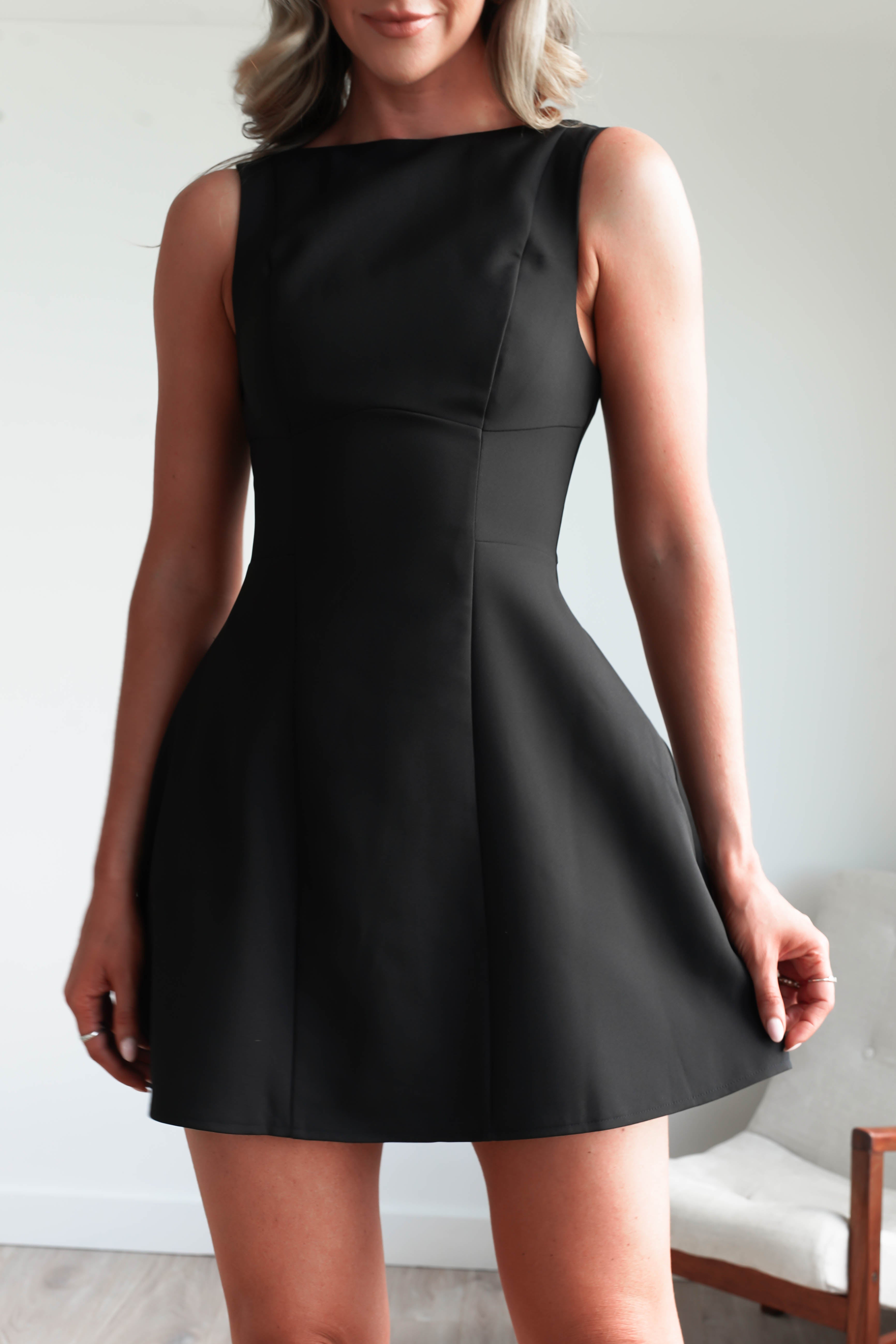 Hannah Structured Mini Dress | Black