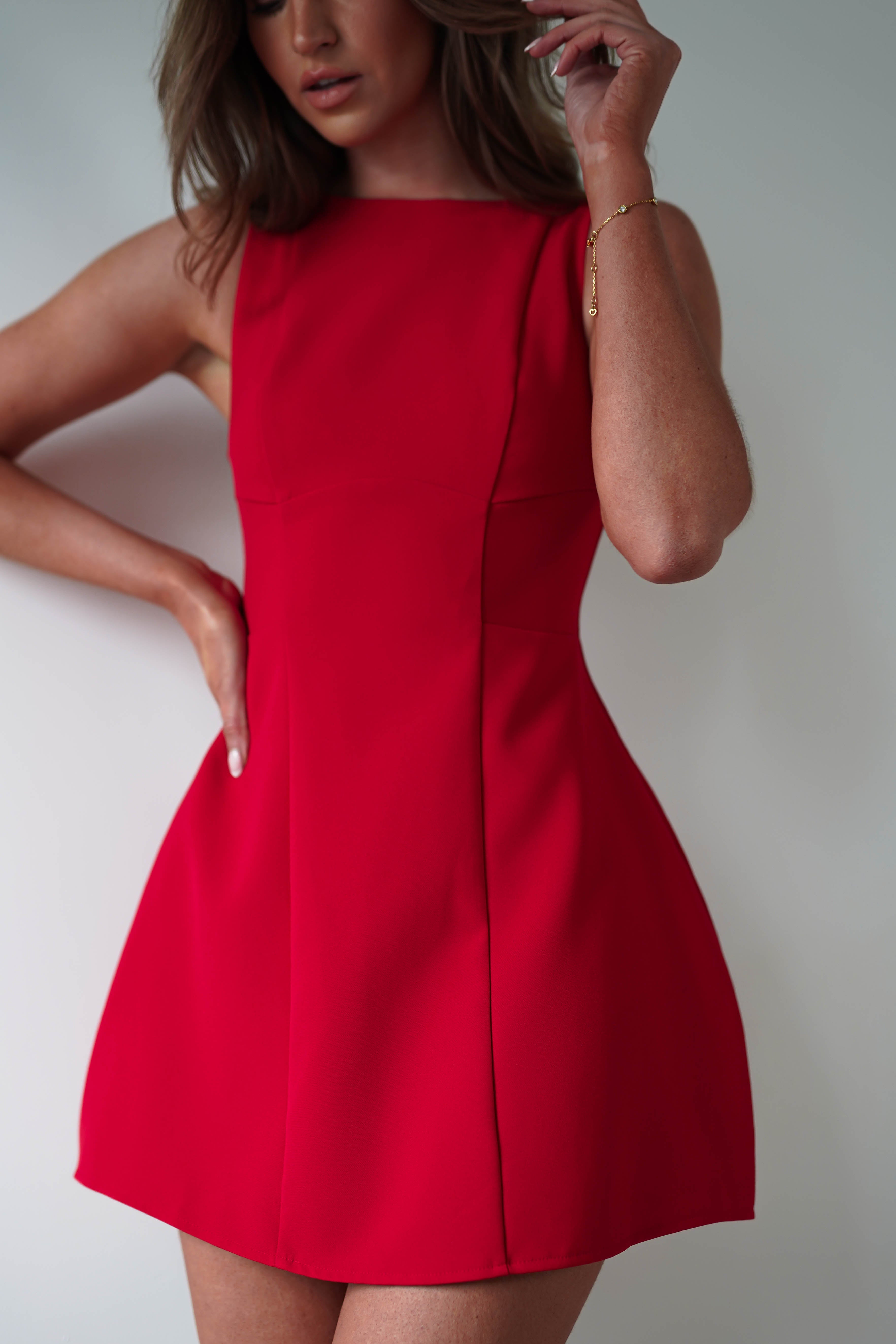 Hannah Structured Mini Dress | Red