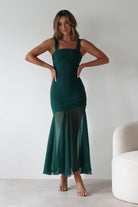 Harmony Square Neck Bodycon Maxi Dress Dark Green | Wedding Guest Dress | Square Neck | Bodycon | Oh Hello Clothing