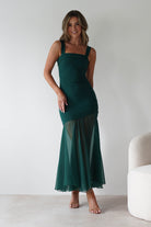 Harmony Square Neck Bodycon Maxi Dress Dark Green | Wedding Guest Dress | Square Neck | Bodycon | Oh Hello Clothing