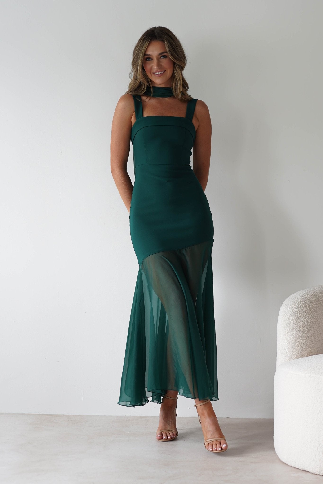 Harmony Square Neck Bodycon Maxi Dress | Dark Green | Oh Hello Clothing | XS (6)