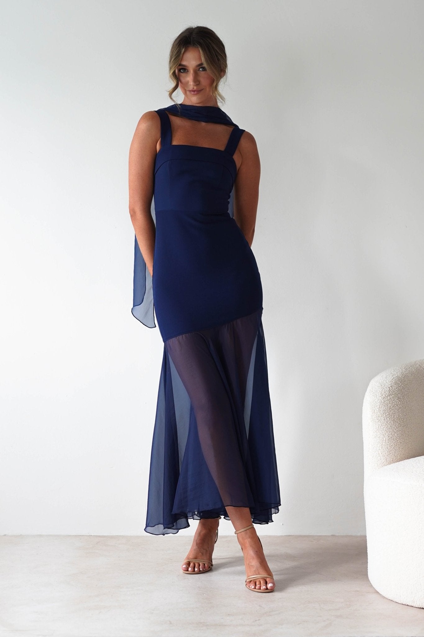 Harmony Square Neck Bodycon Maxi Dress Navy | Wedding Guest Dress | Square Neck