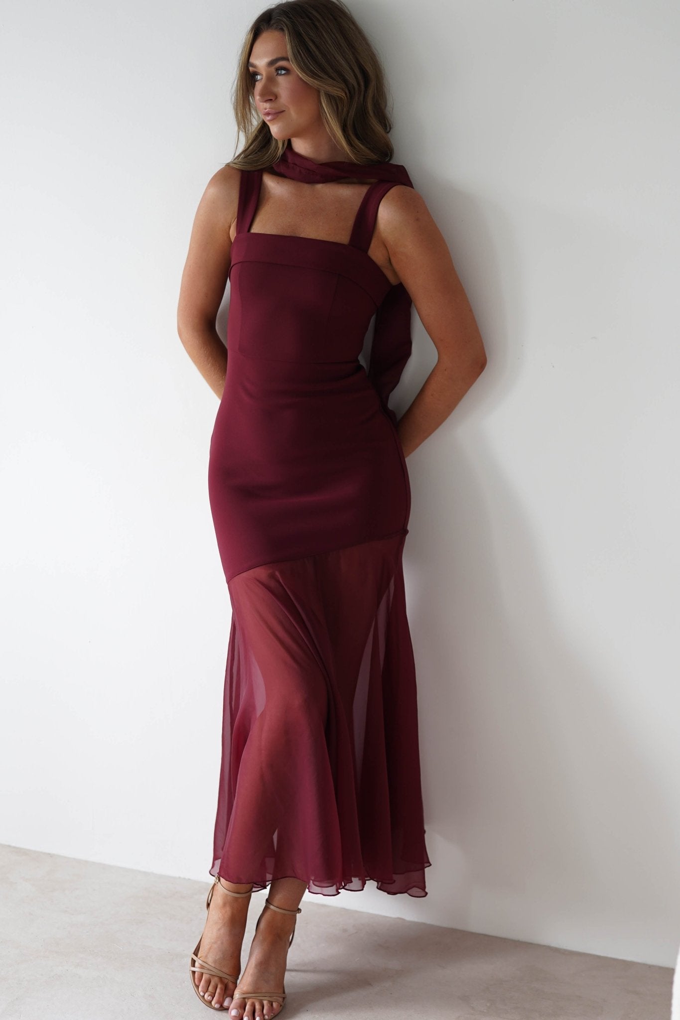 Harmony Square Neck Bodycon Maxi Dress | Wine | Oh Hello Clothing | XS (6)