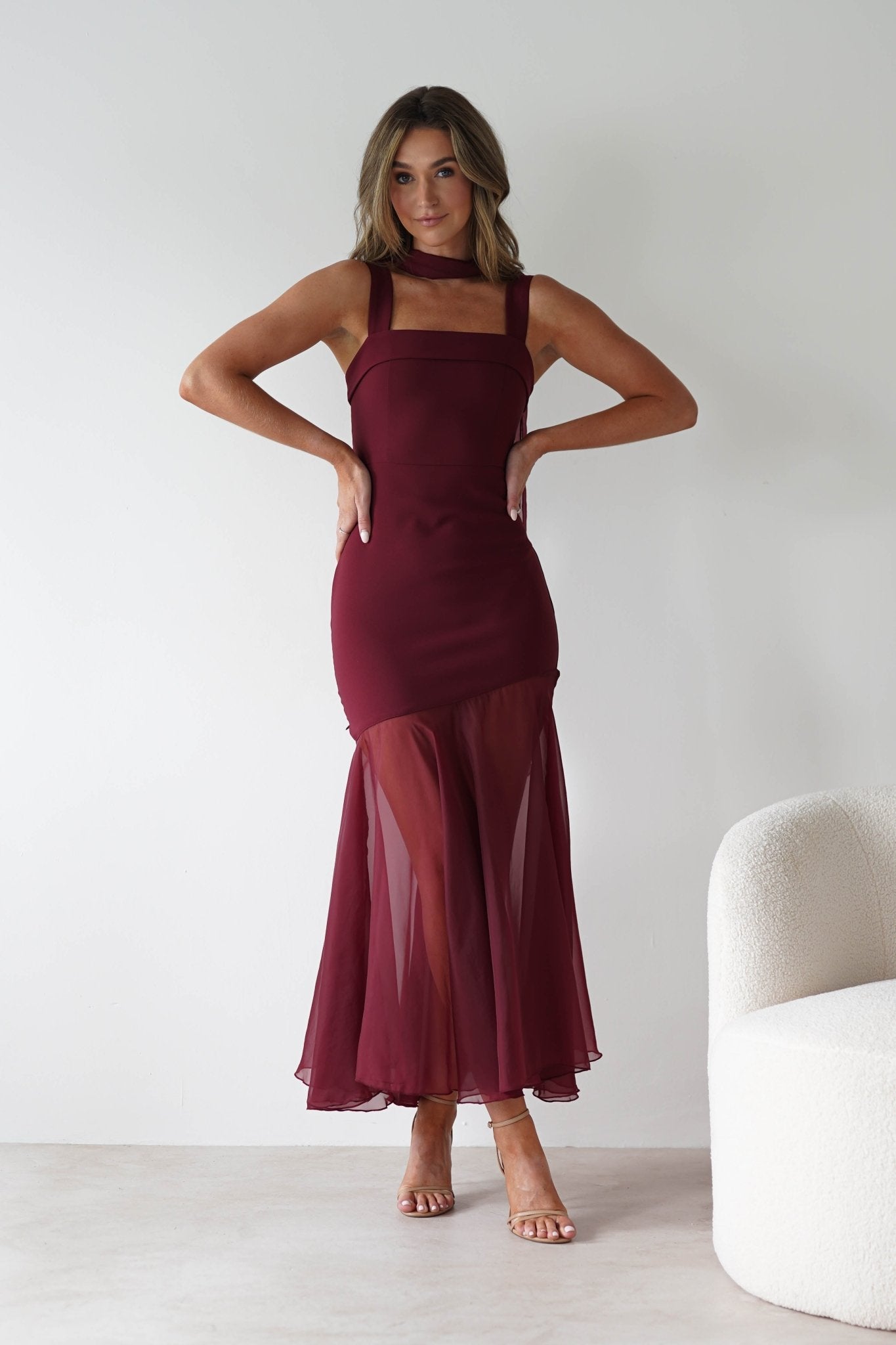 Harmony Square Neck Bodycon Maxi Dress | Wine | Oh Hello Clothing | XS (6)